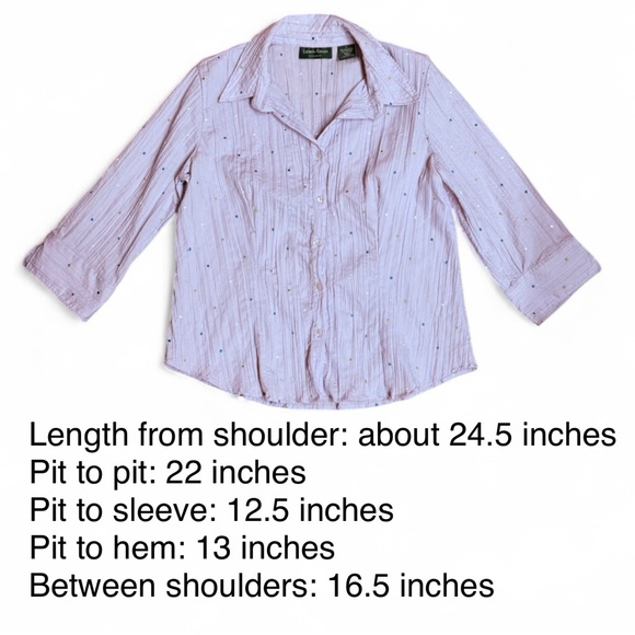 Lemon Grass Studio Lilac Crinkle Button Down Shirt Large Embroidered Polka Dot - Picture 6 of 6